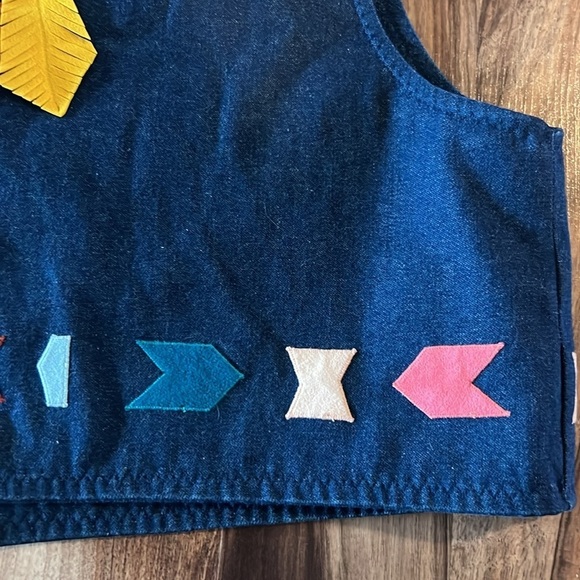 Beautiful Native American denim jean vest patchwork PTP 21 - Picture 6 of 12